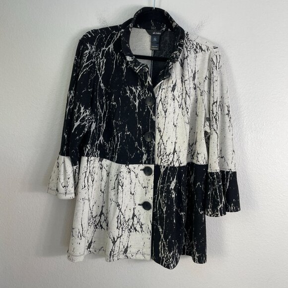 Ali Miles Womens Large Black White Marble Print Button Jacket Wire Collar Artsy - Picture 8 of 11